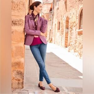 Talbots Plus Size Pink Red Plaid Shetland Wool Blend Blazer Jacket Size 14W